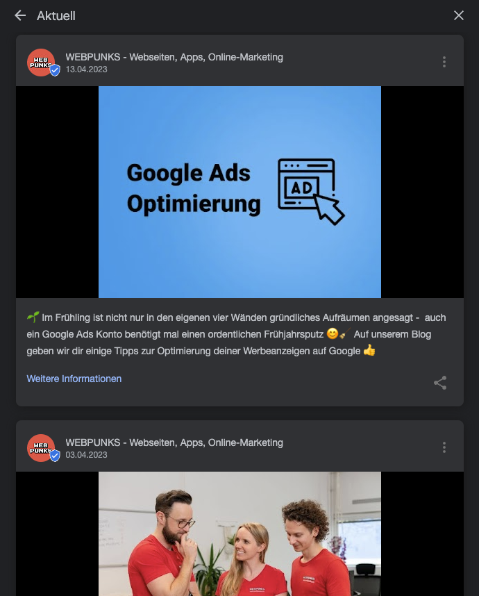google unternehmensprofil posts